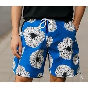 Roundtree & Yorke First Wave Mesh Lined Swim Shorts Men SZ L Blue Beach Pool